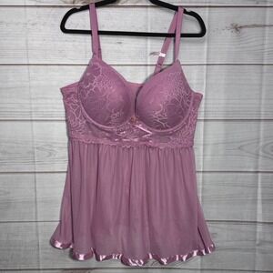 Daisy Fuentes Women 2X Pink-Lavender lace Push Up Babydoll Chemise Lingerie